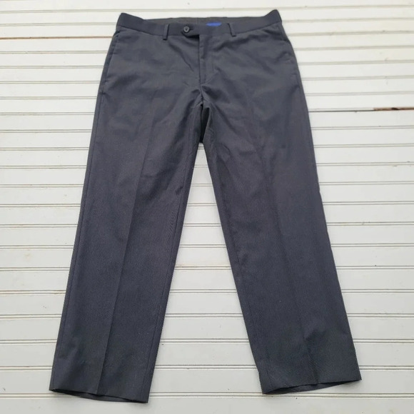 Egara Dress Pants Mens 34X28 Gray Black Striped Regular fit Flat Front - Picture 1 of 9